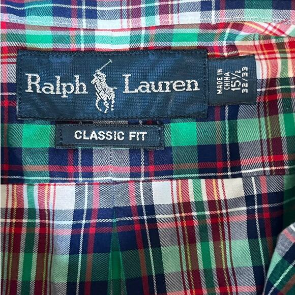 Ralph Lauren Mens 15½ / 32-33 Classic Fit Red Blue Green Plaid Button-Down Shirt - Picture 5 of 7